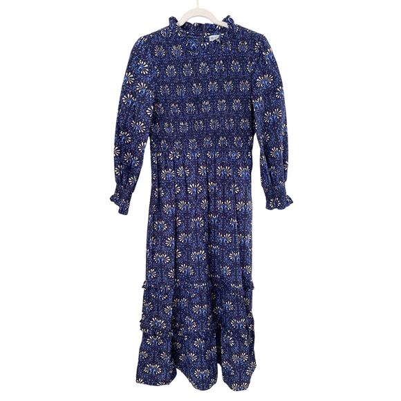 Pink City Prints Isabel Smocked Midi Dress Midnight Vine  Blue Tuckernuck M - Picture 2 of 9